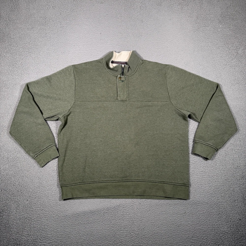 Orvis Sweater Mens XL Green 1/4 Zip Pullover Cotton Blend Outdoor Casual Preppy
